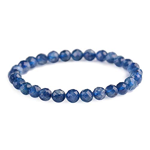 6mm Genuine Natural Blue Kyanite Gemstone Crystal Faced Bead Stretch Round Bead Bracelet
