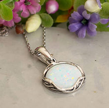 Load image into Gallery viewer, 925 Sterling Silver White Opal Necklace, Dainty 12mm Round Gemstone Pendant, October Birthstone Bridal Wedding Jewelry, Handmade Vintage Statement Jewel for Classy Brides and Women
