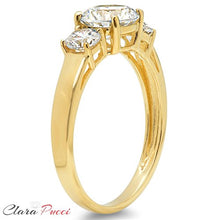 Load image into Gallery viewer, Clara Pucci 1.4 CT Round Cut Solitaire Three Stone Ring 14K Yellow Gold Engagement Wedding Band, Size 11
