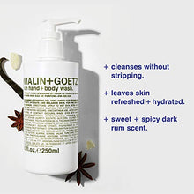 Load image into Gallery viewer, Malin + Goetz Rum Hand + Body Wash — cleansing, purifying, hydrating women and men’s hand and body wash. all skin types, dry, sensitive. No stripping or irritation. Cruelty-free and vegan 16 Fl oz
