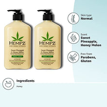 Load image into Gallery viewer, Hempz Sweet Pineapple &amp; Honey Melon Moisturizing Skin Lotion, Natural Hemp Seed Herbal Body Moisturizer with Jojoba, Natural Extracts, Vitamin A and E, 17 oz, 2 Pack Bundle
