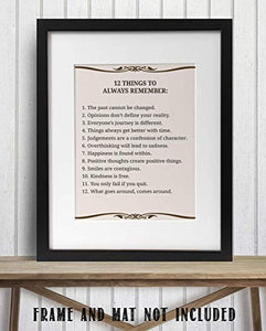 "12 Things To Always Remember"- Inspirational Wall Art- 8 x 10" Print Wall Decor-Ready to Frame. Modern Typographic Print for Home-Office-School Decor. Great Positive Thinking Reminders!