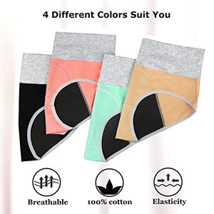 Nalwort Womens Menstrual Period Panties Super Soft Protective Briefs Underwear 4 Pack (2 Black+2 Shrimp, S)