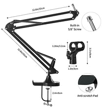 Load image into Gallery viewer, Microphone Boom Arm Stand, VeGue Adjustable Suspension Scissor Mic Stand with 3/8" to 5/8" Adapter, Pop Filter, Mic Clip, Heavy Duty Desk Clamp for Blue Yeti Nano Snowball Ice and Other Mics(VA10)
