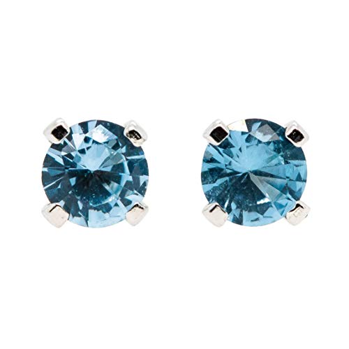 6mm Blue Zircon Stud Earrings in Sterling Silver - December Birthstone