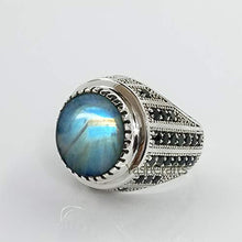Load image into Gallery viewer, Rainbow Moonstone Mens Ring - Men's Rainbow Moonstone Wedding Ring - Natural Moonstone Ring - Moonstone Jewelry - June Birthstone Ring - Heavy Silver Signet Ring - Ring For Him
