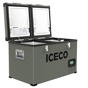 ICECO VL60 Dual Zone Portable Refrigerator with SECOP Compressor, 60 Liters Platinum Compact Refrigerator, DC 12/24V, AC 110-240V, 0℉ to 50℉, Home & Car Use (with Insulated Cover)