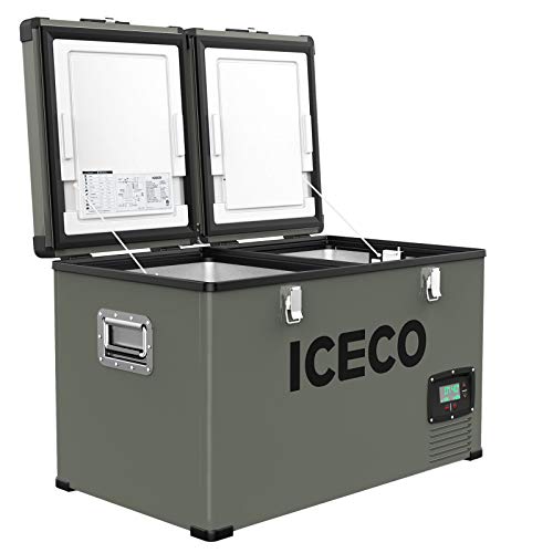ICECO VL60 Dual Zone Portable Refrigerator with SECOP Compressor, 60 Liters Platinum Compact Refrigerator, DC 12/24V, AC 110-240V, 0℉ to 50℉, Home & Car Use (with Insulated Cover)