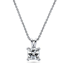 Load image into Gallery viewer, BERRICLE Rhodium Plated Sterling Silver Solitaire Anniversary Wedding Pendant Necklace Made with Swarovski Zirconia Princess Cut 1.24 CTW
