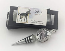 Load image into Gallery viewer, Smiling Wisdom - Zebra Black &amp; White Handmade Glass Wine Bottle Stopper - Zebra Totem Animal Themed Set - For Him Her Man Woman Friend - Individualism - Unique Gift - Limited Edition
