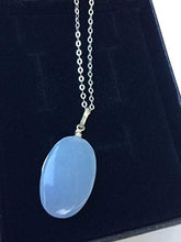 Load image into Gallery viewer, Oval Celestite Silver pendant, Natural Celestite pendant, Tiny oval celestite/Angelite silver pendant, Throat chakra, Light blue, zen, gift
