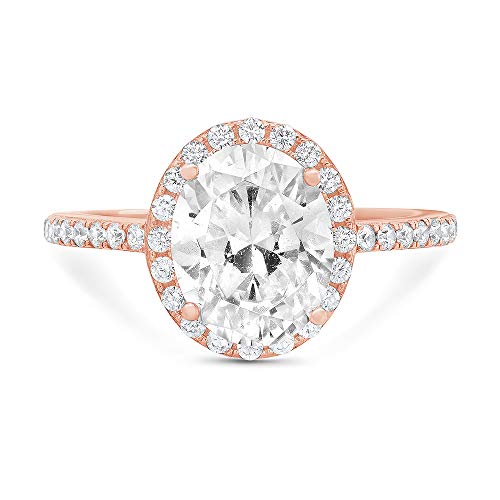 3.28ct Brilliant Oval Cut Halo Statement Wedding Anniversary Engagement Bridal Ring 14k Rose Gold, 7