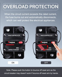Xenjum 50 Amp Circuit Breaker Kit, Professional Amp Breaker with Fuse Manual Reset Switch for RV Marine Boat Truck Yacht Battery Trailer Audio System Protection Modification,12-48V DC, Waterproof