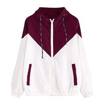 Load image into Gallery viewer, perfectCOCO Sport Coat Women Long Sleeve Patchwork Thin Jacket Hooded Zipper Outwear Hoodie Sweatshirt Red
