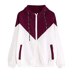 perfectCOCO Sport Coat Women Long Sleeve Patchwork Thin Jacket Hooded Zipper Outwear Hoodie Sweatshirt Red