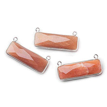 Load image into Gallery viewer, 31x11mm Silver Bezel Peach Moonstone Bar 2 Ring Connector East West 1 Piece
