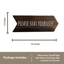 Load image into Gallery viewer, YELLOW LOTUS Funny Bathroom Signs - Please Seat Yourself Bathroom Sign &amp; Best Seat in the House Wooden Funny Signs, Rustic Arrow Wall Hanging Decor, Set of 2 Bathroom Wall Art 14 X 5 In (Brown)
