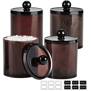 SheeChung 4 Pack Plastic Acrylic Bathroom Vanity Countertop Canister Jars with Storage Lid, Apothecary Jars Qtip Holder Makeup Organizer for Cotton Balls,Swabs,Pads,Bath Salts (Amber, 15 Oz)