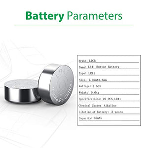 LiCB 20 Pack LR41 AG3 392 384 192 Battery 1.5V Button Coin Cell Batteries