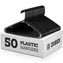 Load image into Gallery viewer, Black Standard Plastic Hangers (50 Pack) Durable Tubular Shirt Hanger Ideal for Laundry &amp; Everyday Use, Slim &amp; Space Saving, Heavy Duty Clothes Hanger for Coats, Pants, Dress, Etc. Hangs up to 5.5 lbs
