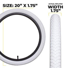 Load image into Gallery viewer, 20 Inch Bike Tire Packages for Kids and BMX Tires. Fits 20x1.75 Bike Tube , Tire, Rims, Front or Rear Wheels. Includes Tire Tools. With or Without Tubes. 1 Pack or 2 Pack. WHITE (2 Tires - No Tubes)
