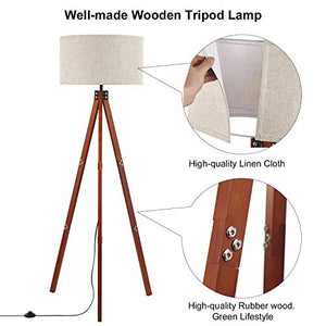 Anbomo Wood Tripod Floor Lamp, Modern Standing Light with E26 Lamp Base, Wood Floor Reading Lamp for Contemporary Living Rooms, Study Room and Office