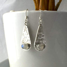 Load image into Gallery viewer, Genuine Adularescence MOONSTONE Gemstones, 925 Sterling Silver, Long (1.57&quot; with hooks) Earring Jewelry.
