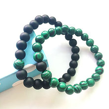 Load image into Gallery viewer, Set of 2 Womens Mens 8mm Handmade Couples Distance Beads Bracelets Friendship Couple Jewelry Round Energy Stone Beads Gemstone Beaded for Valentine Birthday (Malachite Stone &amp; Black Matte Agate)
