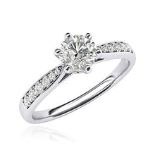 Load image into Gallery viewer, 14k white gold 1.0 CT Classic 6-Prong Simulated Diamond Engagement Ring Graduated Side Stones Promise Bridal Ring (5)
