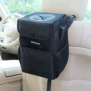 Car Trash Can with Lid, SANIWISE Automotive Waterproof Car Garbage Can, Collapsible Car Trash Bag Hanging, Car Accessories Interior Car Organizer