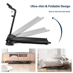 GYMAX Folding Treadmill, Electric Motorized Running Walking Machine with LCD Monitor & Cup Holder, Portable Easy Assembly Treadmill for Home Office Apartment