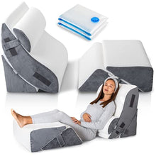Load image into Gallery viewer, Luxone 5 Pcs Adjustable Relaxing System w/ Leg Elevation Pillow - Perfect Orthopedic Pillow Set for After Surgery - Memory Foam Bed Wedge Pillows for Back Support, Pain Relief &amp; Post Surgery Recovery
