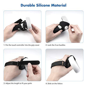 KIWI design Silicone Grip Cover for Meta/Oculus Quest 2 Accessories, Protector with Knuckle Straps (Black, 1 Pair)