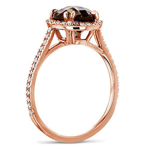 Kobelli Checkered Smokey Quartz Halo Rose Gold Ring - 4.0