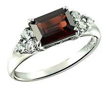 Load image into Gallery viewer, RB Gems Sterling Silver 925 Ring Genuine Gemstone Emerald-Cut 2.5 Cts, Rhodium-Plated Finish (6, garnet)
