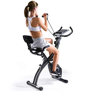 MaxKare Folding Magnetic Upright Exercise Bike w/Pulse Sensor/LCD Monitor Indoor Cycling Bike Stationary Bike Recumbent Exercise Bike with Arm Resistance Bands, Perfect for Home Use