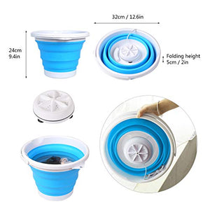 Mini Washing Machine, Formemory Portable Folding Bucket Turbo Ultrasonic Washing Machine Personal Travel Washing Machine with Remote Control for Lazy Magic Laundry Machine（Blue）
