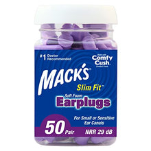 Load image into Gallery viewer, Mack's Slim Fit Soft Foam Earplugs, 50 Pair - Small Ear Plugs for Sleeping, Snoring, Traveling, Concerts, Shooting Sports &amp; Power Tools
