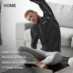Men Sweat Neoprene Weight Loss Sauna Suit Workout Shirt Body Shaper Fitness Jacket Gym Top Clothes Shapewear Long Sleeve (Black, M)