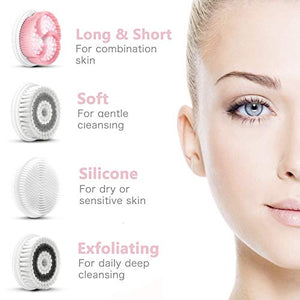 Waterproof Facial Cleansing Spin Brush Set with 4 Exfoliation Brush Heads - Complete Face Spa System by CLSEVXY - Advanced Microdermabrasion for Deep Scrubbing and Gentle Exfoliating