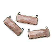 Load image into Gallery viewer, 31x11mm Black Gold Bezel Chocolate Moonstone Bar 2 Ring Connector East West 1 Piece
