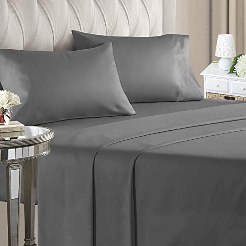 ILAVANDE Queen Bed Sheets Set Hotel Luxury Bed Sheets Set-1800 Series Platinum Collection Grey Bed Sheets Queen Set Wrinkle Free and Hypoallergenic-4 Piece Queen Sheet Set(Queen,Grey)
