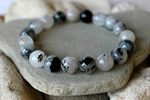 Manifestation Bracelet- Handmade Natural Black Rutile Bracelet - Natural Stone Yoga Bracelet - Gemstone Beaded Stretch Bracelet 8mm - Stone Bracelet