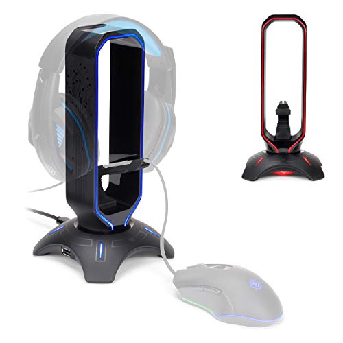 ENHANCE Gaming Headset Stand - LED Headphone Hanger with Mouse Bungee and 2 Port USB Hub - 7 RGB Colors + Color Changing Mode, Headset Hanger, Mouse Bungee 3-in-1 Gaming Desktop Accessory