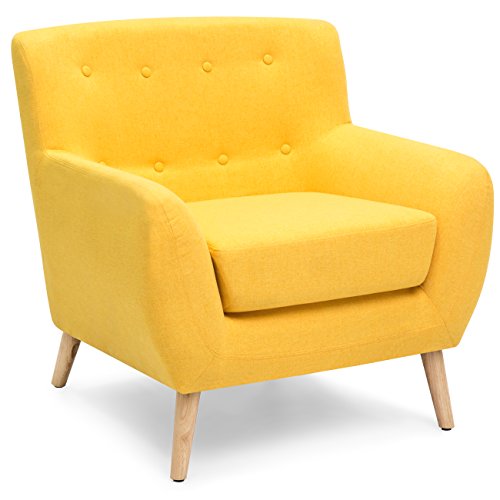 Best Choice Products Mid-Century Modern Linen Upholstered Button Tufted Accent Chair - Yellow