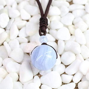 COAI Natural Blue Lace Agate Stone Bead Pendant Adjustable Cord Women