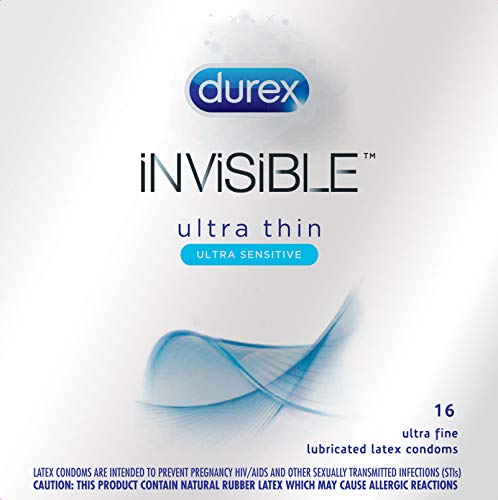 Durex Invisible with Brass Lunamax Pocket Case, Ultra Sensitive Lubricated Latex Condoms-16 Pack