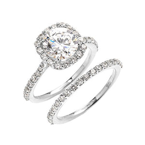 10k White Gold 3 Carat CZ Solitaire Halo Proposal Engagement and Wedding Ring Set(Size 7)