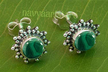 Load image into Gallery viewer, 925 Sterling Silver Green Malachite Stud Post Earrings - Malachite Stone Gemstone Stud Earring Gift Jewellery For Girl women

