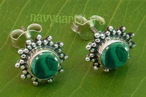 925 Sterling Silver Green Malachite Stud Post Earrings - Malachite Stone Gemstone Stud Earring Gift Jewellery For Girl women